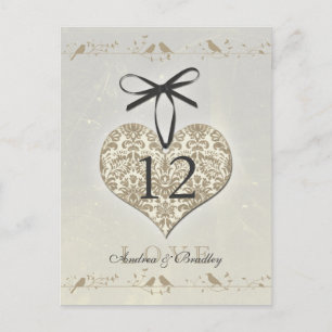 Vintage Damask Heart Silver Guld Bordsnummer