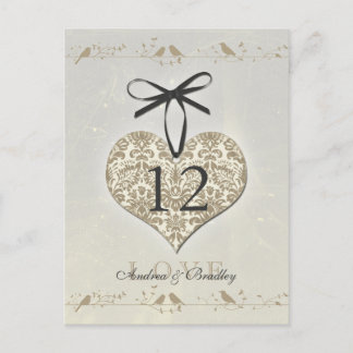 Vintage Damask Heart Silver Guld Bordsnummer