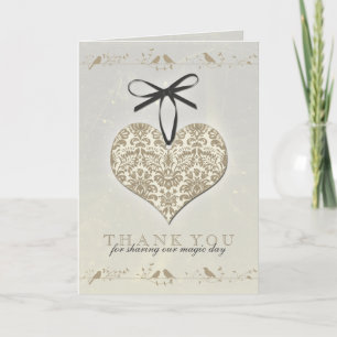 Vintage Damask Hjärtan Silver Guld Bröllop Tack Kort