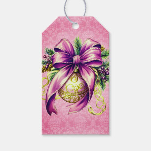Vintage Damask Lila Rosa Ornaments jul Presentetikett