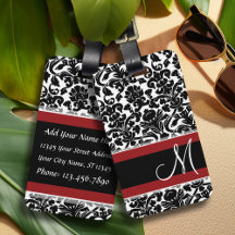 Vintage Damask med Monogram Red Black White
