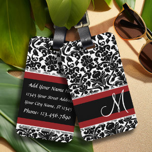 Vintage Damask med Monogram Red Black White Bagagebricka