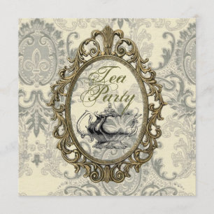Vintage Damask Möhippa Tea Party-inbjudan Inbjudningar