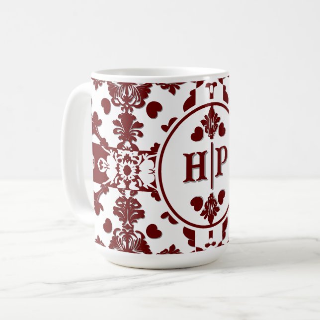 Vintage Damask Monogram Kaffemugg (Framsida vänster)