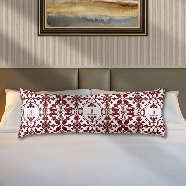 Vintage Damask Monogram Kroppskudde (Skapare uppladdad)