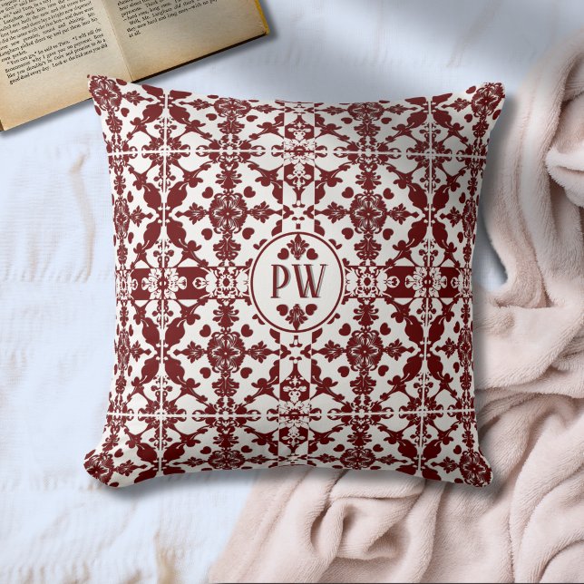 Vintage Damask Monogram Kudde (Skapare uppladdad)