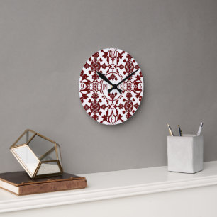 Vintage Damask Monogram Rund Klocka
