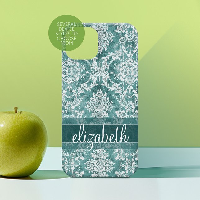 Vintage Damask-mönster med Grungy Avsluta (Personalized Phone Case with Custom Photos Text - Choose a Device Style)