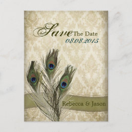 vintage damask påfågel bröllop save the date meddelande vykort