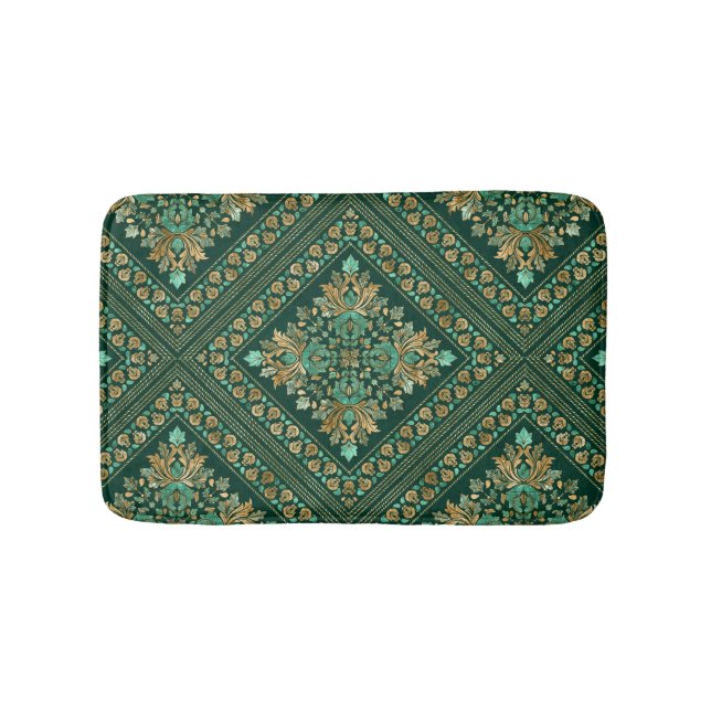 Vintage Damask Pattern - Emerald grönt och guld Badrumsmatta (Framsidan)