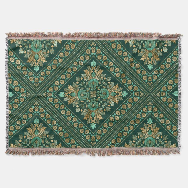 Vintage Damask Pattern - Emerald grönt och guld Filt (Framsidan)