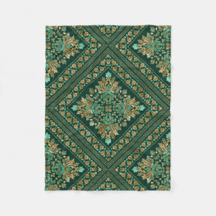 Vintage Damask Pattern - Emerald grönt och guld Fleecefilt