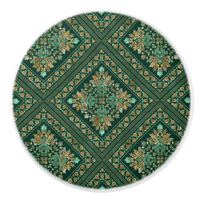 Vintage Damask Pattern - Emerald grönt och guld Knopp (Framsidan)