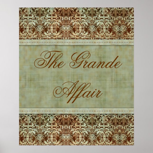 Vintage Damask Poster brun Grönt (Framsidan)