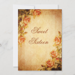 Vintage Damask Shabby Chic Persikor Rosa Sweet 16 Inbjudningar
