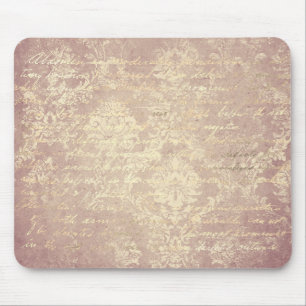 Vintage Damask-skript guld rosa-nödlidande chic Musmatta