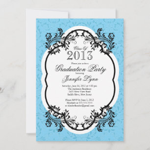 Vintage Damask Snyggt Blue Studentfest Inbjudningar