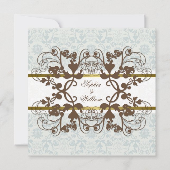 Vintage Damask Swirls Blommigt Snöre bröllopsinbju Inbjudningar (Framsida)