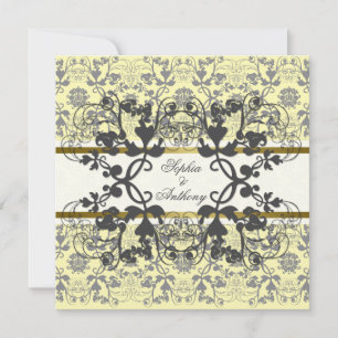 Vintage Damask Swirls Blommigt Snöre bröllopsinbju Inbjudningar