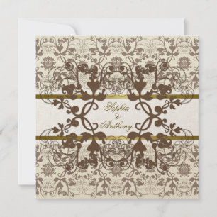 Vintage Damask Swirls Blommigt Snöre bröllopsinbju Inbjudningar
