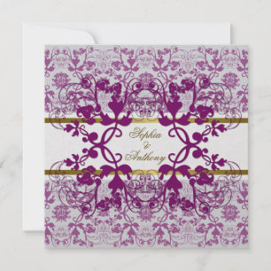 Vintage Damask Swirls Blommigt Snöre bröllopsinbju Inbjudningar