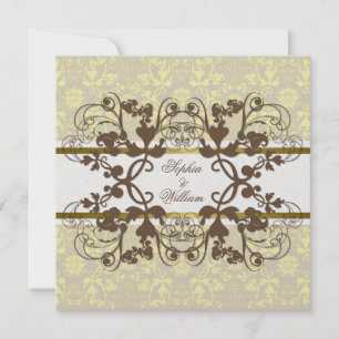 Vintage Damask Swirls Blommigt Snöre bröllopsinbju Inbjudningar