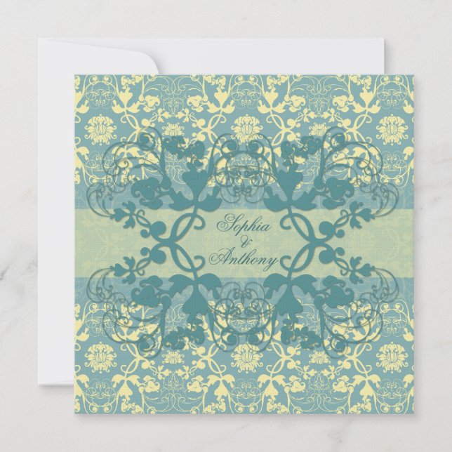 Vintage Damask Swirls Blommigt Snöre bröllopsinbju Inbjudningar (Framsida)