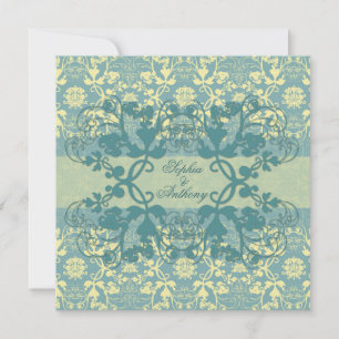 Vintage Damask Swirls Blommigt Snöre bröllopsinbju Inbjudningar