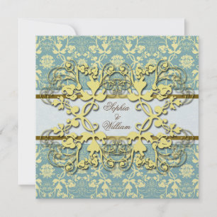 Vintage Damask Swirls Blommigt Snöre bröllopsinbju Inbjudningar