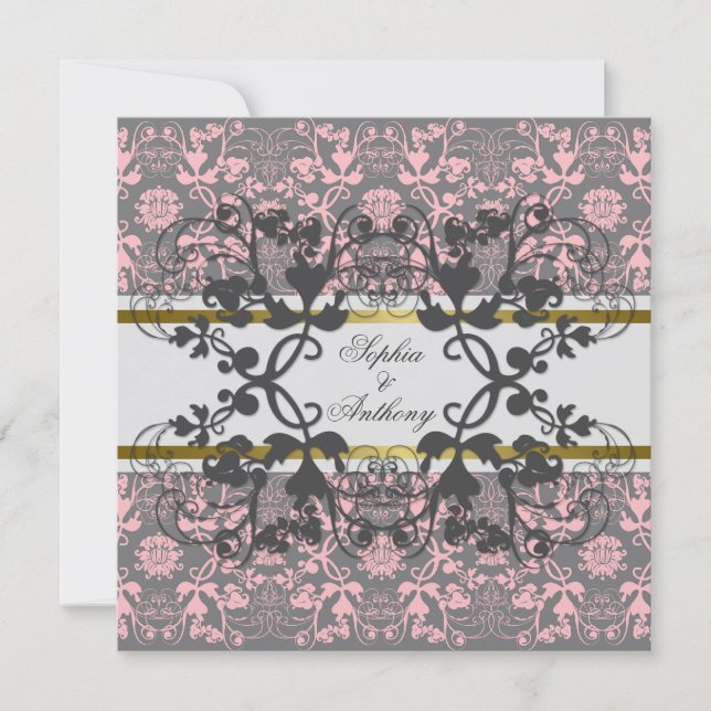 Vintage Damask Swirls Blommigt Snöre bröllopsinbju Inbjudningar (Framsida)