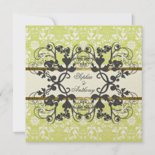 Vintage Damask Swirls Blommigt Snöre bröllopsinbju Inbjudningar