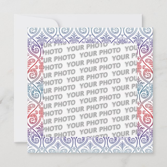 Vintage Damask Tapet - blå violett röd (Framsida)