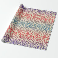 Vintage Damask Tapet - blå violett röd