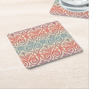 Vintage Damask Tapet - blå violett röd Underlägg Papper Kvadrat