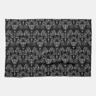 Vintage Damask Tapet - vit + rygg. Kökshandduk