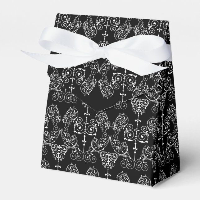 Vintage Damask Tapet - vit + rygg. Presentaskar (Framsidan Sidan)