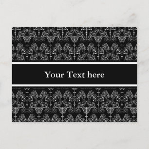 Vintage Damask Tapet - vit + rygg. Vykort