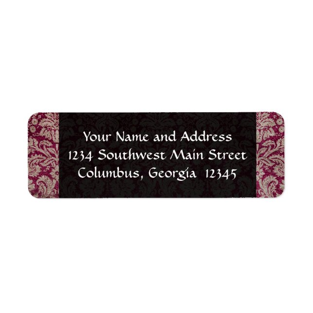 Vintage Damask Vin, Personlig Returadress Etikett (Framsidan)