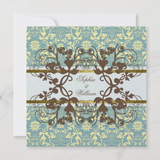 Vintage Damask Virvlar Blommig Spets Bröllopsinbju Inbjudningar (Framsida)