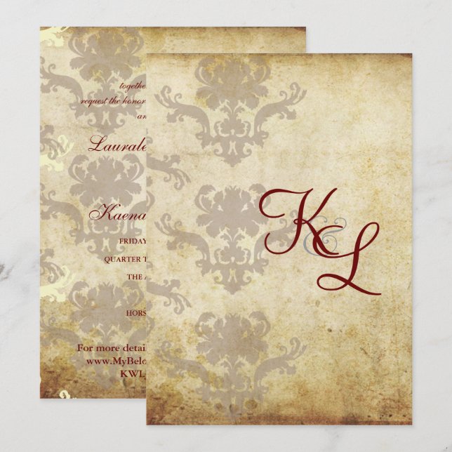 VINTAGE DAMASK WEDDING INVITATIONS INBJUDNINGAR (Fram/baksida)