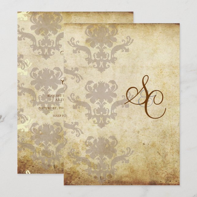 VINTAGE DAMASK WEDDING INVITATIONS INBJUDNINGAR (Fram/baksida)