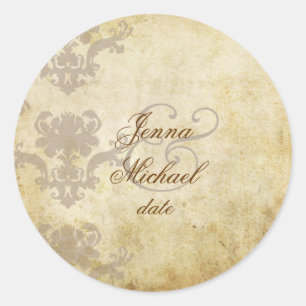 VINTAGE DAMASK WEDDING INVITATIONS RUNT KLISTERMÄRKE
