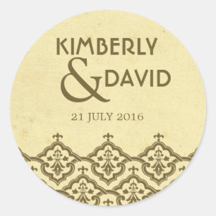 Vintage Damask Wedding Label Runt Klistermärke