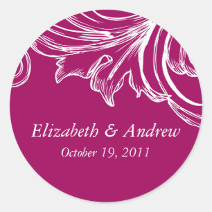 Vintage Damask Wedding Sticker RASPBERRY & White Runt Klistermärke