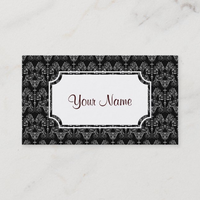 Vintage Damasker Tapet - vit + rygg. Visitkort (Framsida)