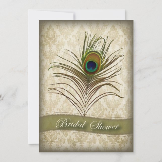 Vintage damast påfågel bröllopsfest inbjudan (Framsida)