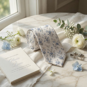 Vintage Damblå Akvarell Blommig Slips