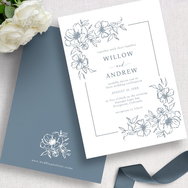 Vintage Damblå Bröllopsinbjudan Inbjudningar (Vintage Dusty Blue Wedding Invitation
)