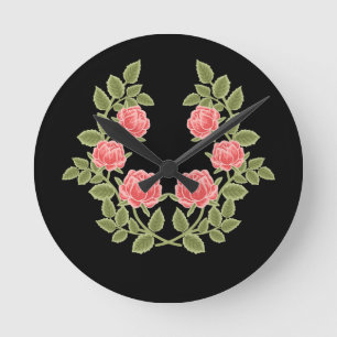Vintage dammgröna rosor blommönster - Romantiskt Rund Klocka