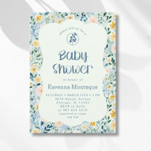 Vintage dammig blå blommande baby shower